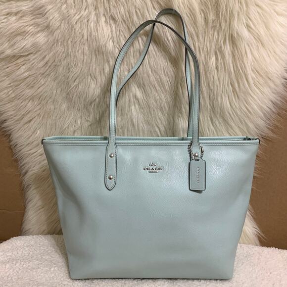 COACH Cross Grain Leather Zip Top CITY TOTE in Sea Glass F36875 - Picture 16 of 16